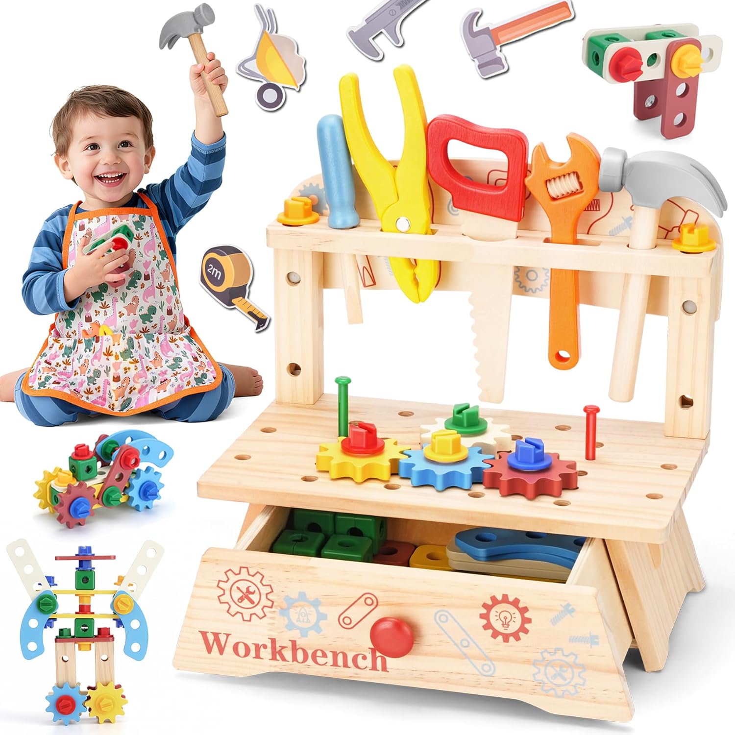 Wooden Tool Bench for Kids,Mon - Gardening Tools Kids Set review and price