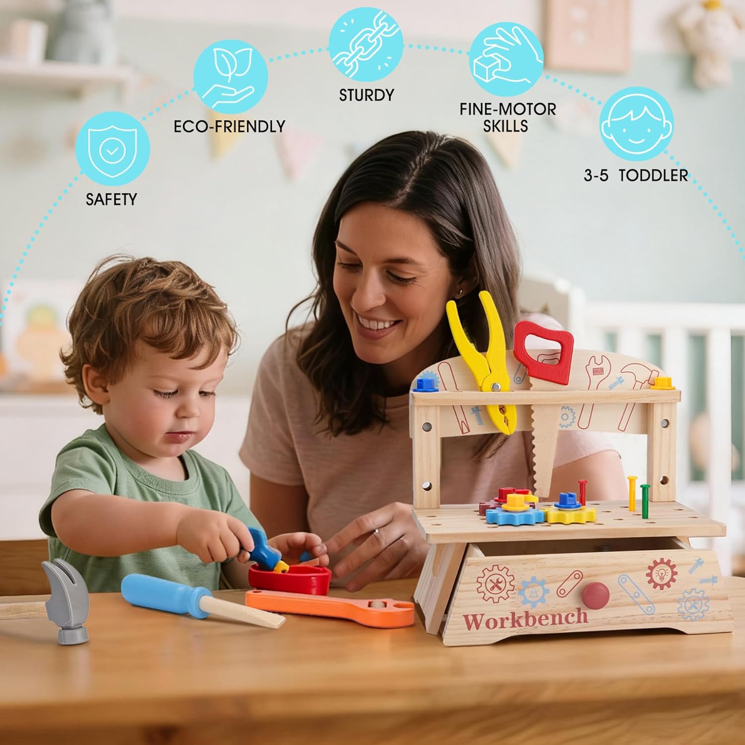Wooden Tool Bench for Kids,Mon - Gardening Tools Kids Set review and price